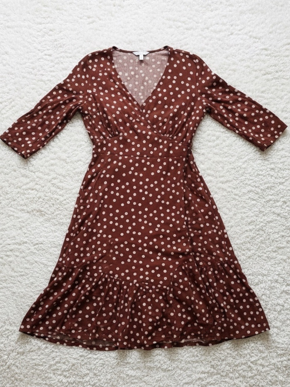 Polka Dot V-Neck Midi Dress in Rust by Magnolia - Picture 2 of 5